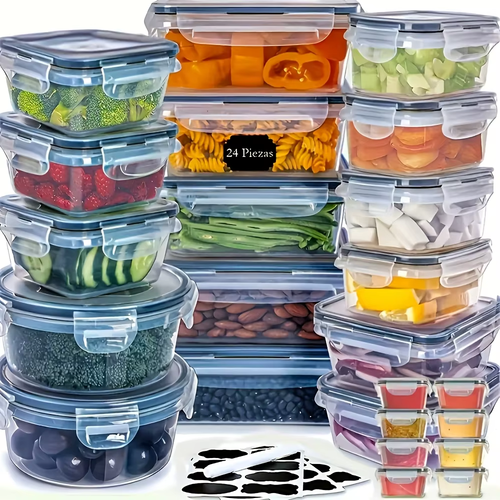 48Pcs BPA-Free Food Storage Set - 24 Airtight Containers & Lids with Labels for Pantry, Travel, Kitchen Organization