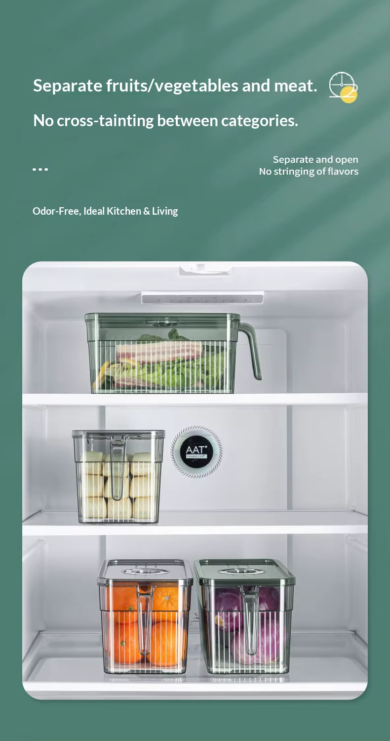 BPA-Free Sealed Refrigerator Container, Kitchen Produce Storage Box with Drain Basket & Date Timer, Large Capacity Fresh Keeper