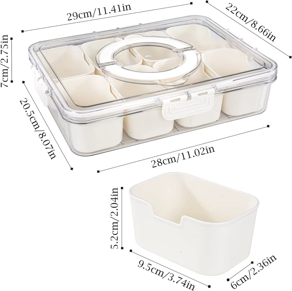 4Grid /8 Grid Snack Box Container, Portable Travel Charcuterie Board with Lid, Refrigerator Food Storage Box, Snack Organizer