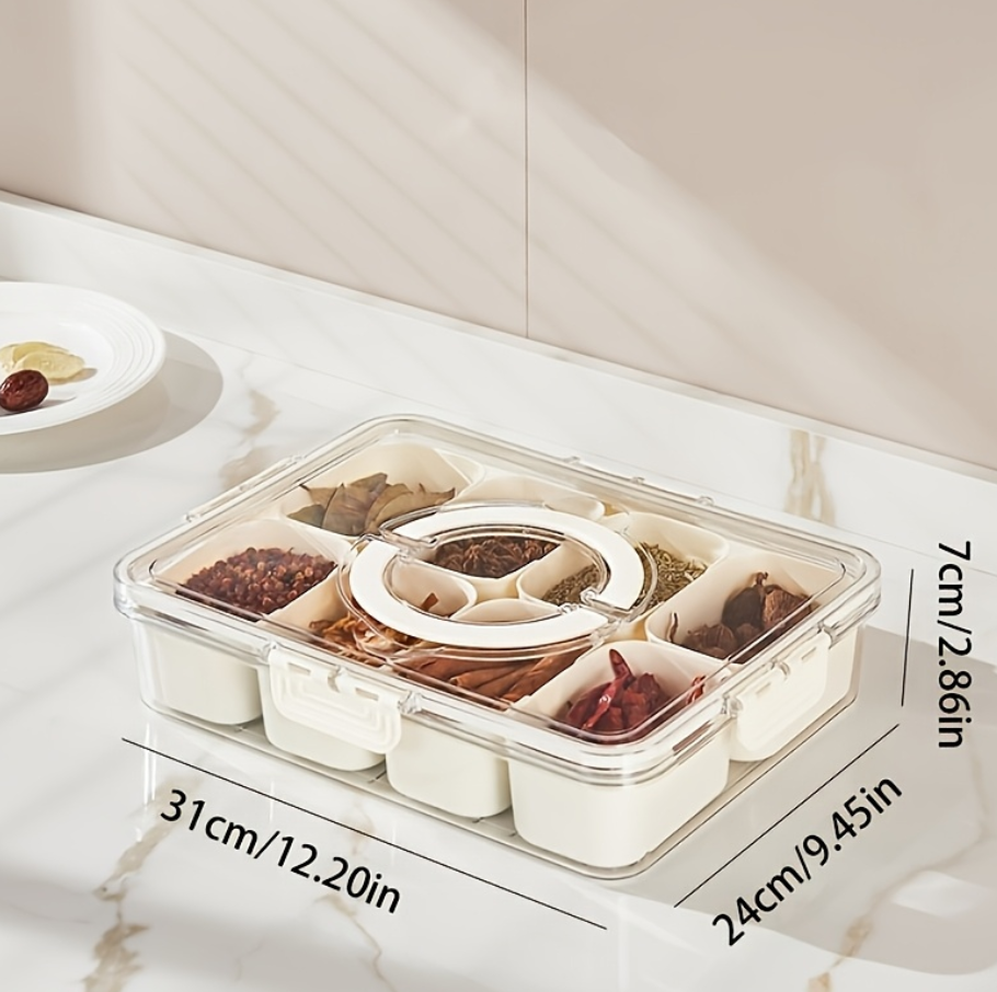 4Grid /8 Grid Snack Box Container, Portable Travel Charcuterie Board with Lid, Refrigerator Food Storage Box, Snack Organizer