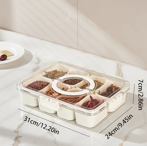 4Grid /8 Grid Snack Box Container, Portable Travel Charcuterie Board with Lid, Refrigerator Food Storage Box, Snack Organizer