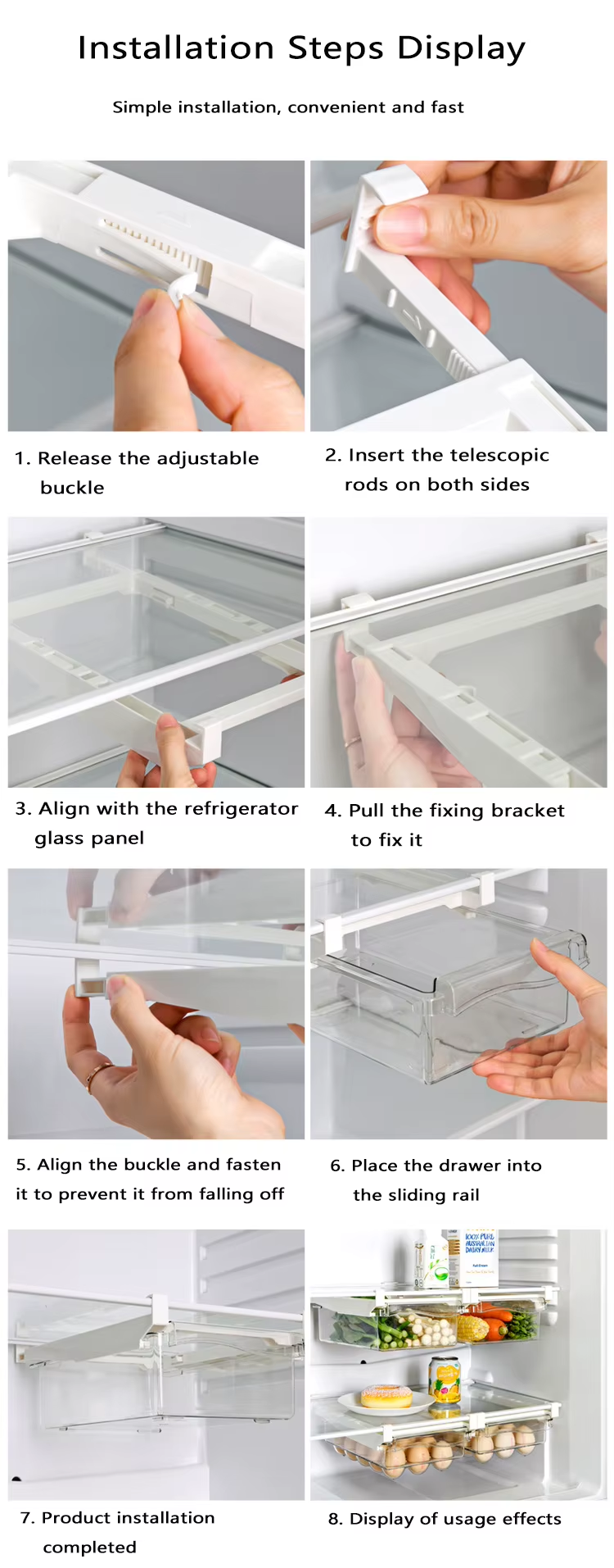 Fridge Organizer Fruit Egg Refrigerator Storage Rack Under-shelf Refrigerator Drawer Box Fresh-keeping Kitchen Organizer