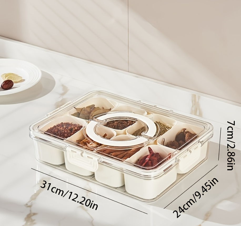 4Grid /8 Grid Snack Box Container, Portable Travel Charcuterie Board with Lid, Refrigerator Food Storage Box, Snack Organizer