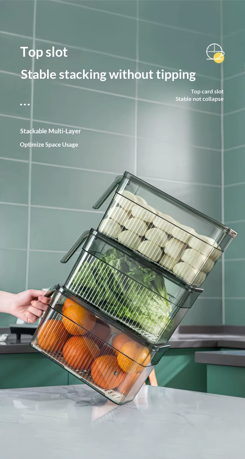 BPA-Free Sealed Refrigerator Container, Kitchen Produce Storage Box with Drain Basket & Date Timer, Large Capacity Fresh Keeper